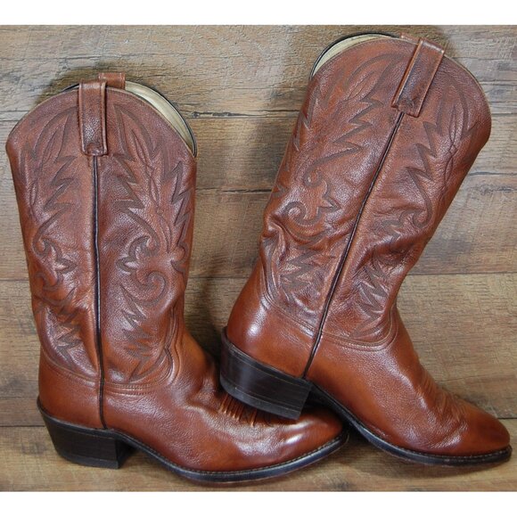 Vintage DAN POST Men\'s 9.5 D #9398 All Leather Brown Western Cowboy Boots